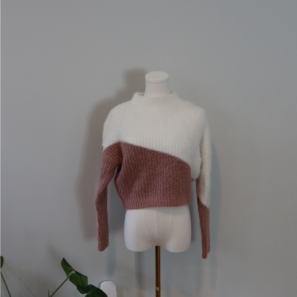 Colorblock Sweater - White and Dusty Rose